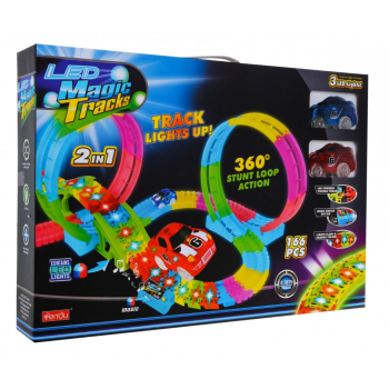 Świecący w ciemności Tor wyścigowy dla dzieci 3+ Pętle 360 + Wzniesienia 166 el. + 2 autka LED